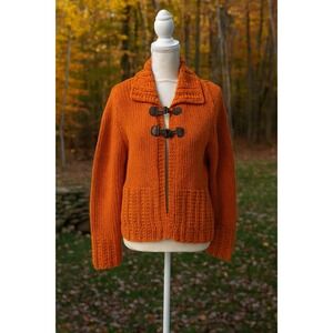Marisa‎ Christina Hand Knit Orange Toggle Button Front Cardigan Sweater Large